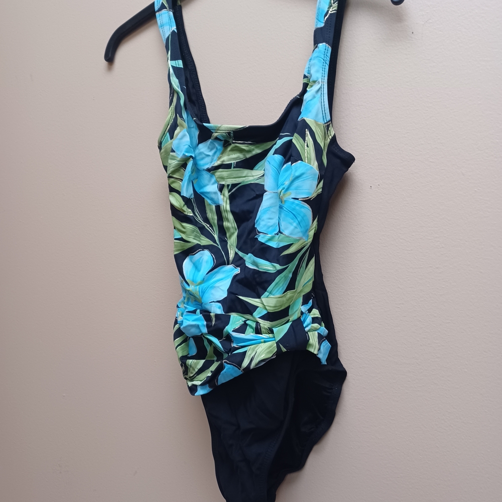 Swimsuit Black and Blue Floral One Piece - 8 - Picture 9 of 9